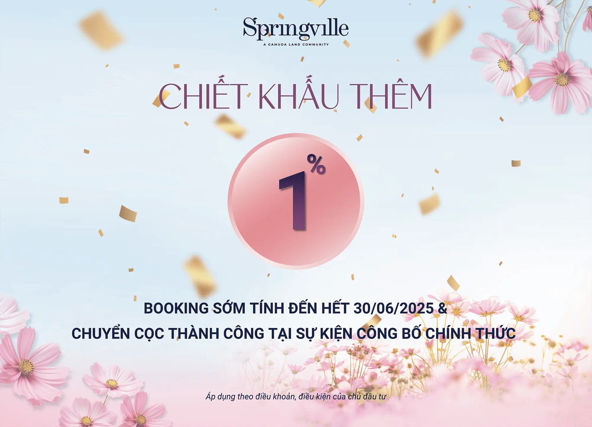 Chiết khấu đặc biệt 1% cho khách hàng booking sớm đến hết 30/06/2025 & chuyển cọc thành công.