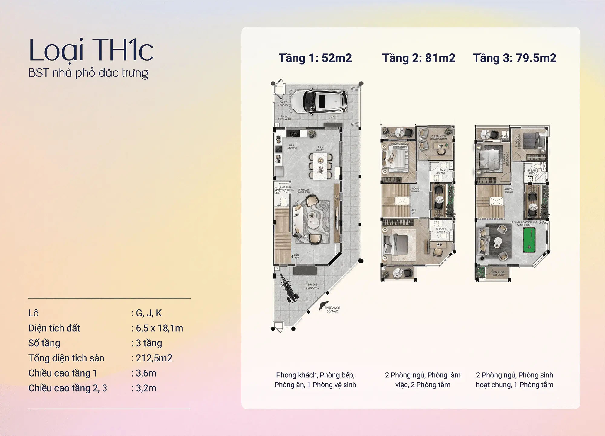 Loại TH1c – Phiên bản mở rộng 212,5m², không gian rộng rãi hơn, phù hợp gia đình đông thành viên. Loại TH1c - Phiên bản mở rộng 212,5m², không gian rộng rãi hơn, phù hợp gia đình đông thành viên.