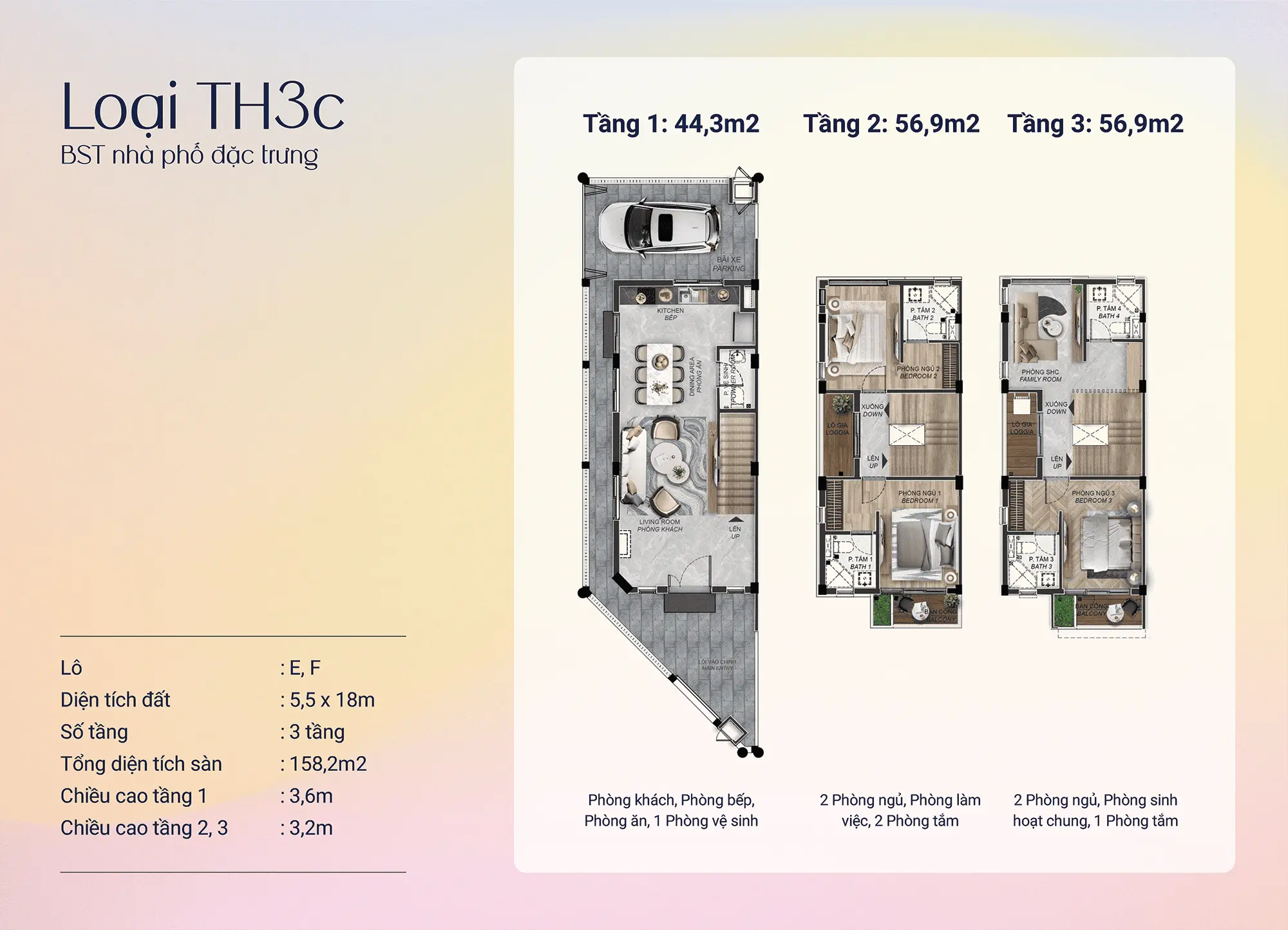 Loại TH3c – Phiên bản compact 158,2m², giải pháp tối ưu cho gia đình trẻ với ngân sách hợp lý. Loại TH3c - Phiên bản compact 158,2m², giải pháp tối ưu cho gia đình trẻ với ngân sách hợp lý.