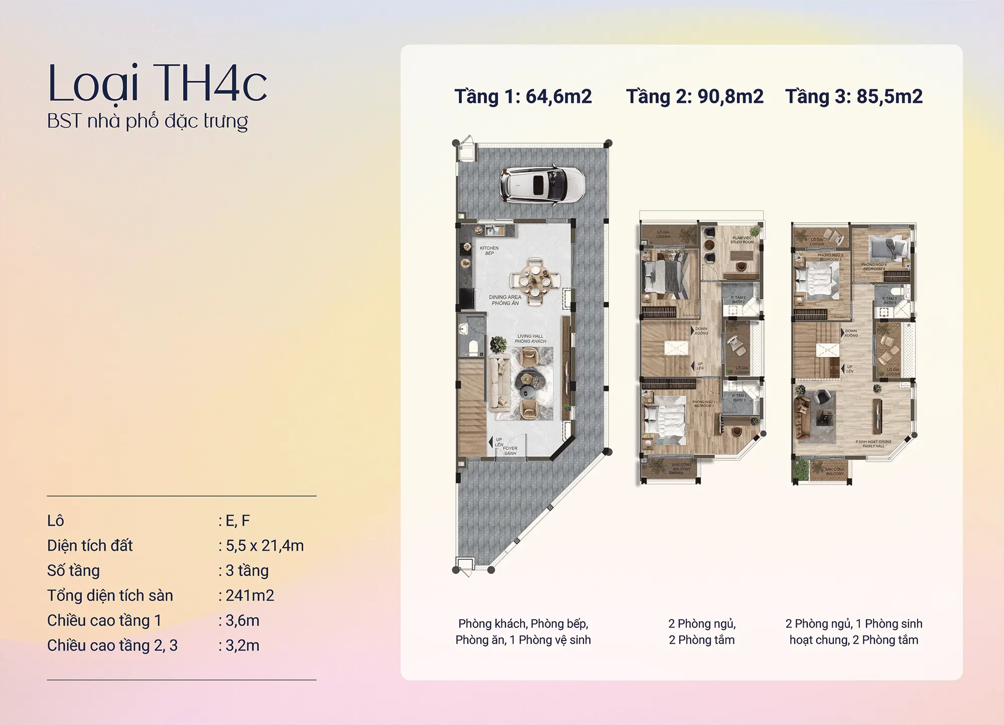 Loại TH4c - Cao cấp nhất 241m², thiết kế sang trọng, đầy đủ tiện nghi cho gia đình thượng lưu.