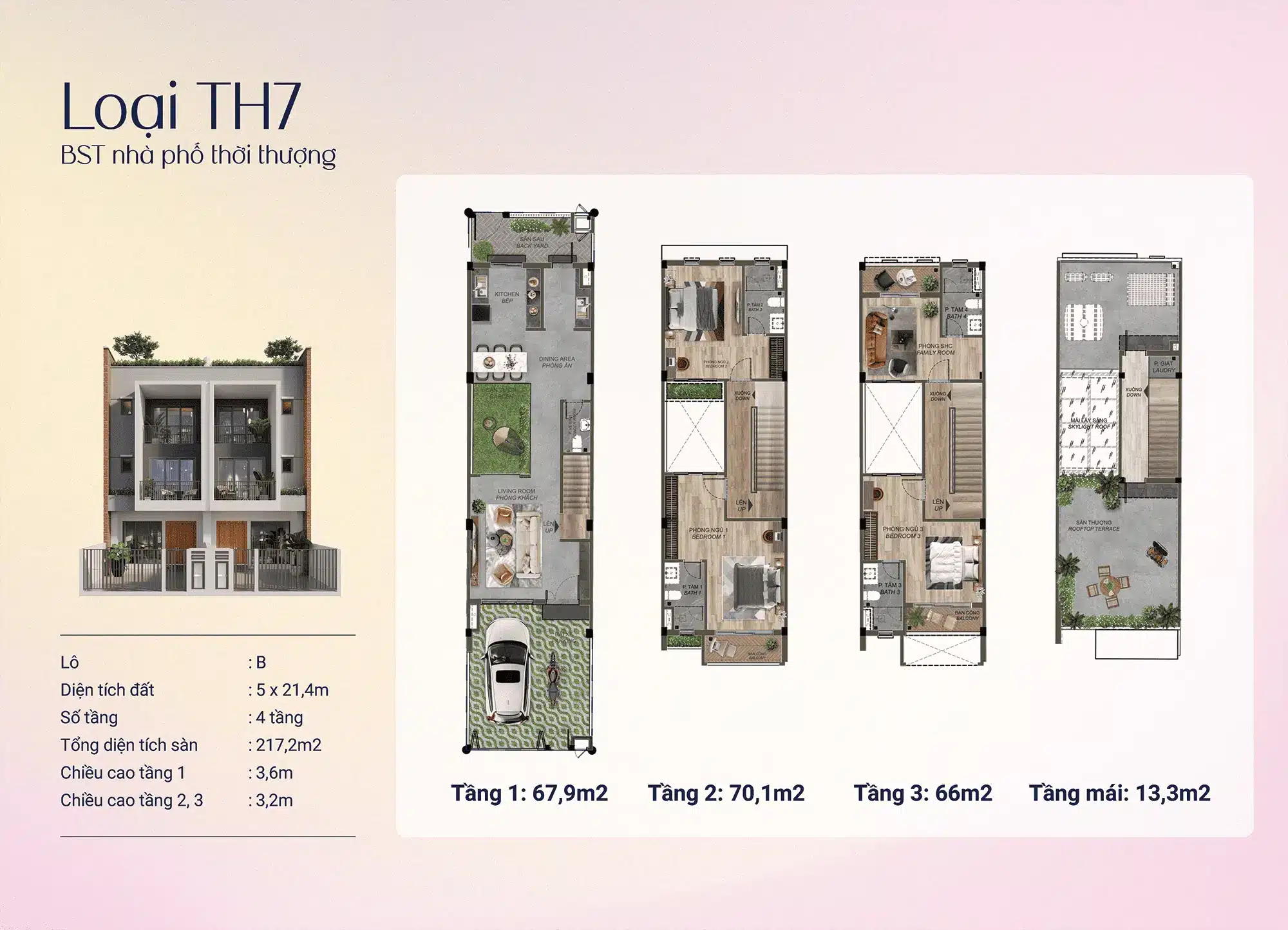 Loại TH7 - Cao cấp nhất 217,2m² tại lô B, thiết kế sang trọng với sân vườn riêng biệt.